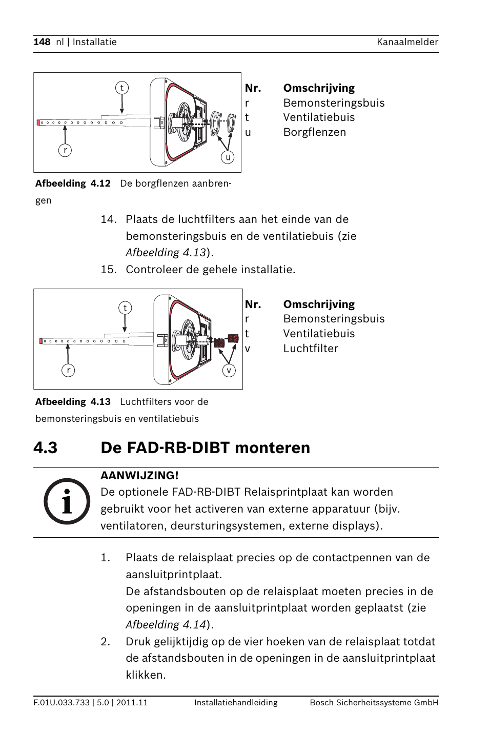 3 de fad-rb-dibt monteren, Nteren | Bosch FAD-420-HS-EN Duct Smoke Detector User Manual | Page 148 / 224