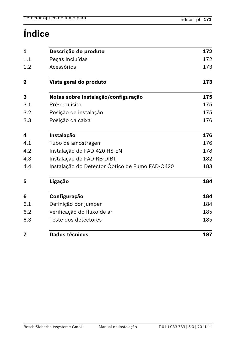 Índice | Bosch FAD-420-HS-EN Duct Smoke Detector User Manual | Page 171 / 224