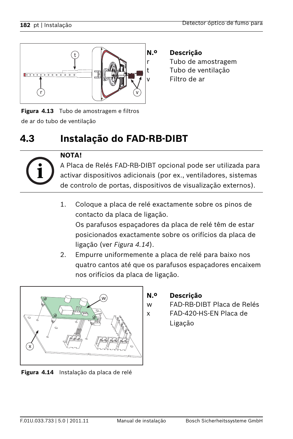 3 instalação do fad-rb-dibt | Bosch FAD-420-HS-EN Duct Smoke Detector User Manual | Page 182 / 224