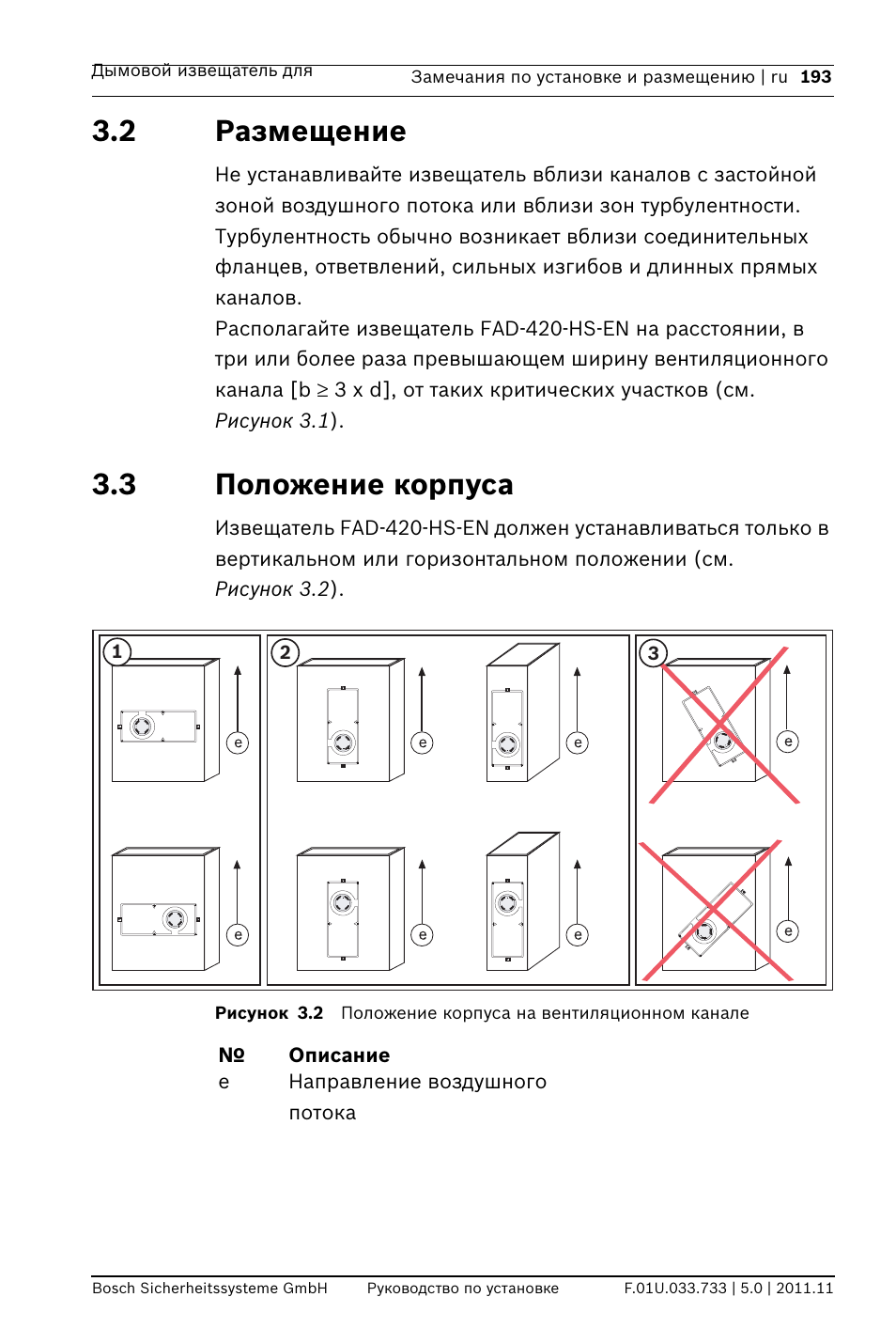 2 размещение, 3 положение корпуса, Ещение | Bosch FAD-420-HS-EN Duct Smoke Detector User Manual | Page 193 / 224