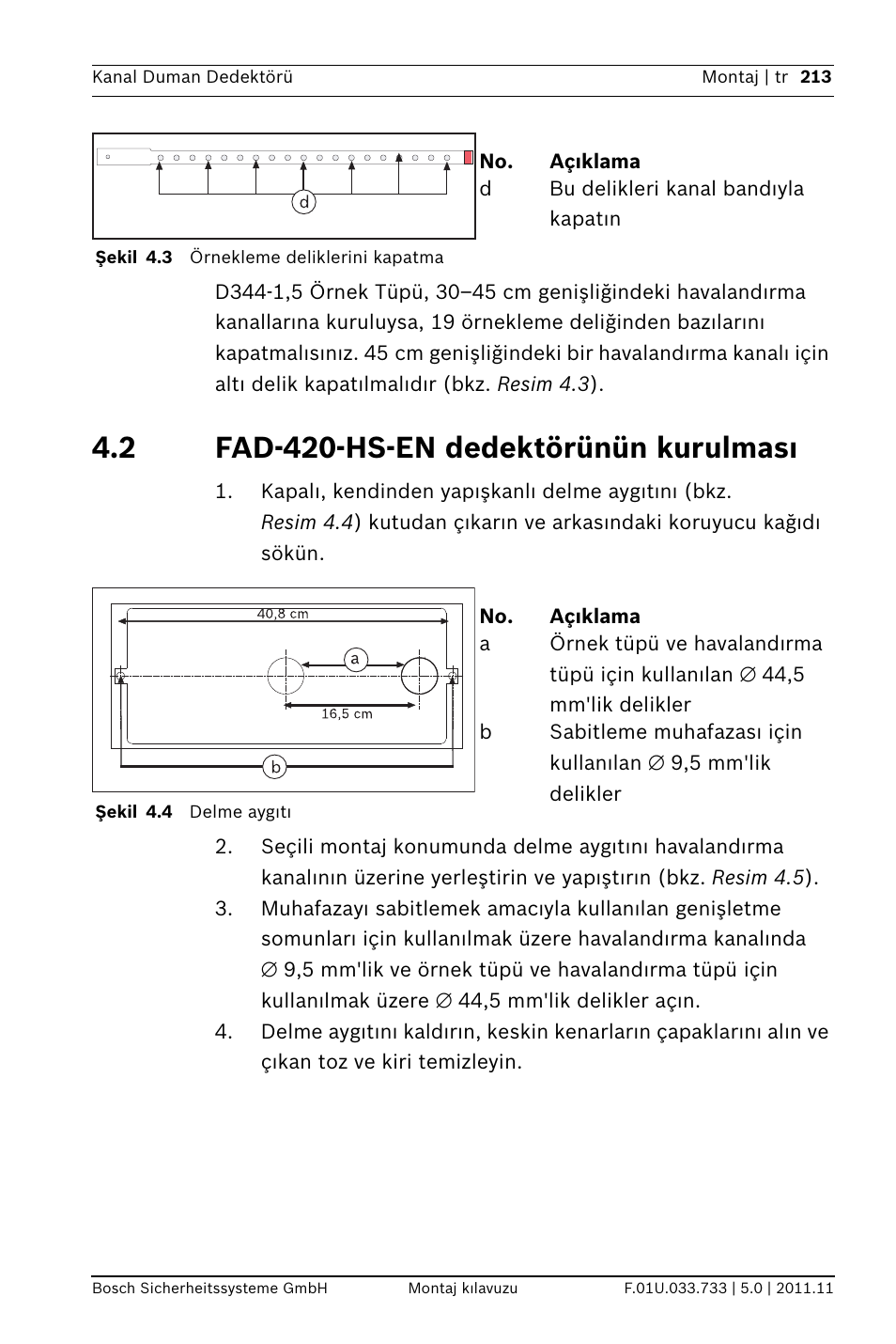 2 fad-420-hs-en dedektörünün kurulması, Rulması | Bosch FAD-420-HS-EN Duct Smoke Detector User Manual | Page 213 / 224