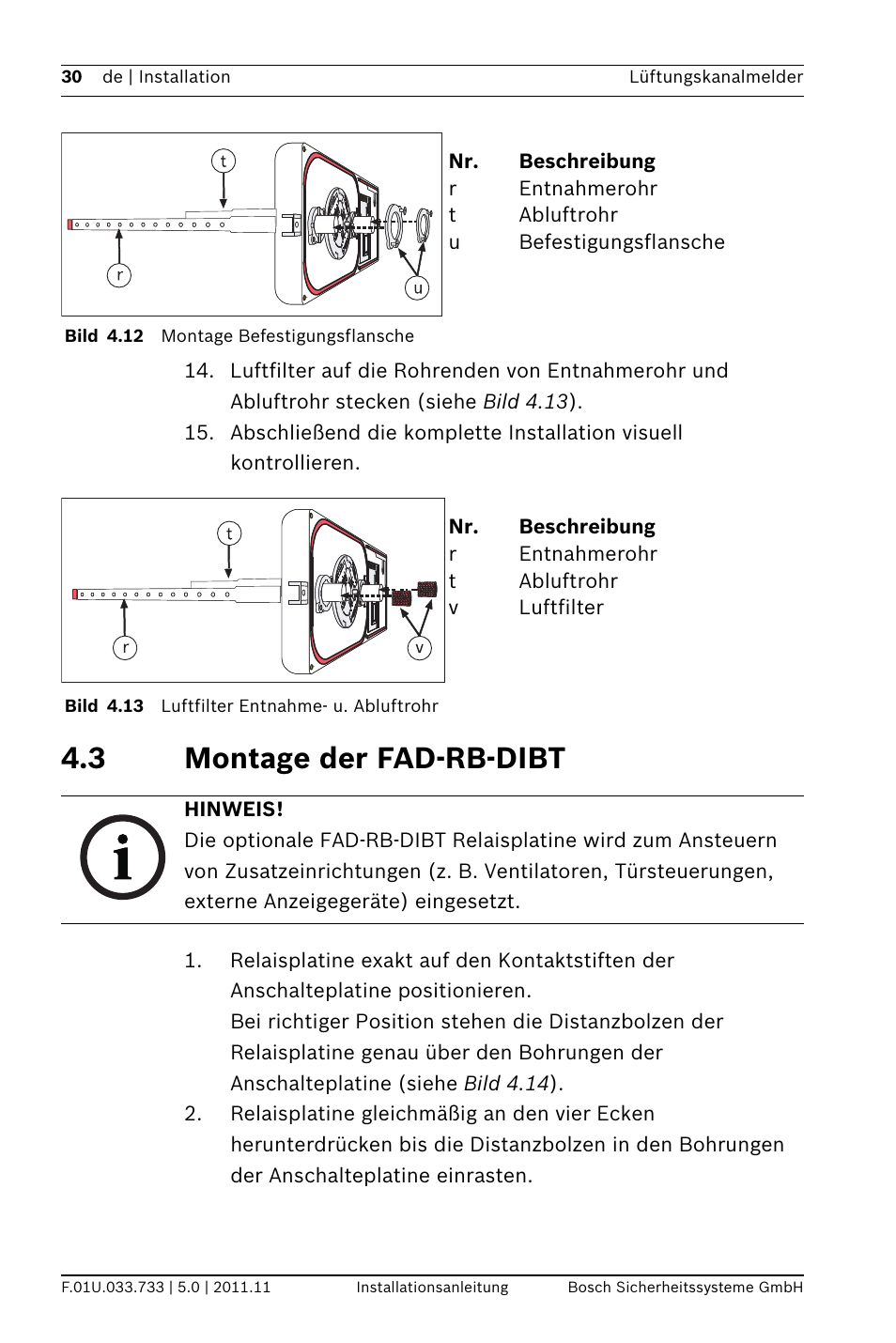 3 montage der fad-rb-dibt | Bosch FAD-420-HS-EN Duct Smoke Detector User Manual | Page 30 / 224