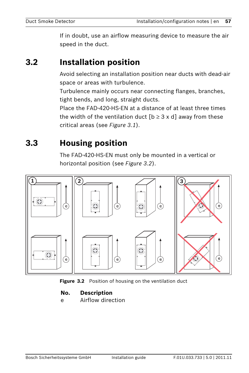 2 installation position, 3 housing position, Ousing position | Bosch FAD-420-HS-EN Duct Smoke Detector User Manual | Page 57 / 224