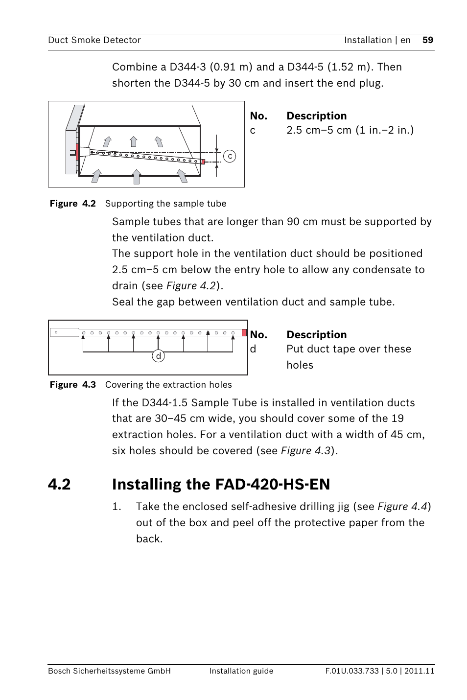 2 installing the fad-420-hs-en | Bosch FAD-420-HS-EN Duct Smoke Detector User Manual | Page 59 / 224