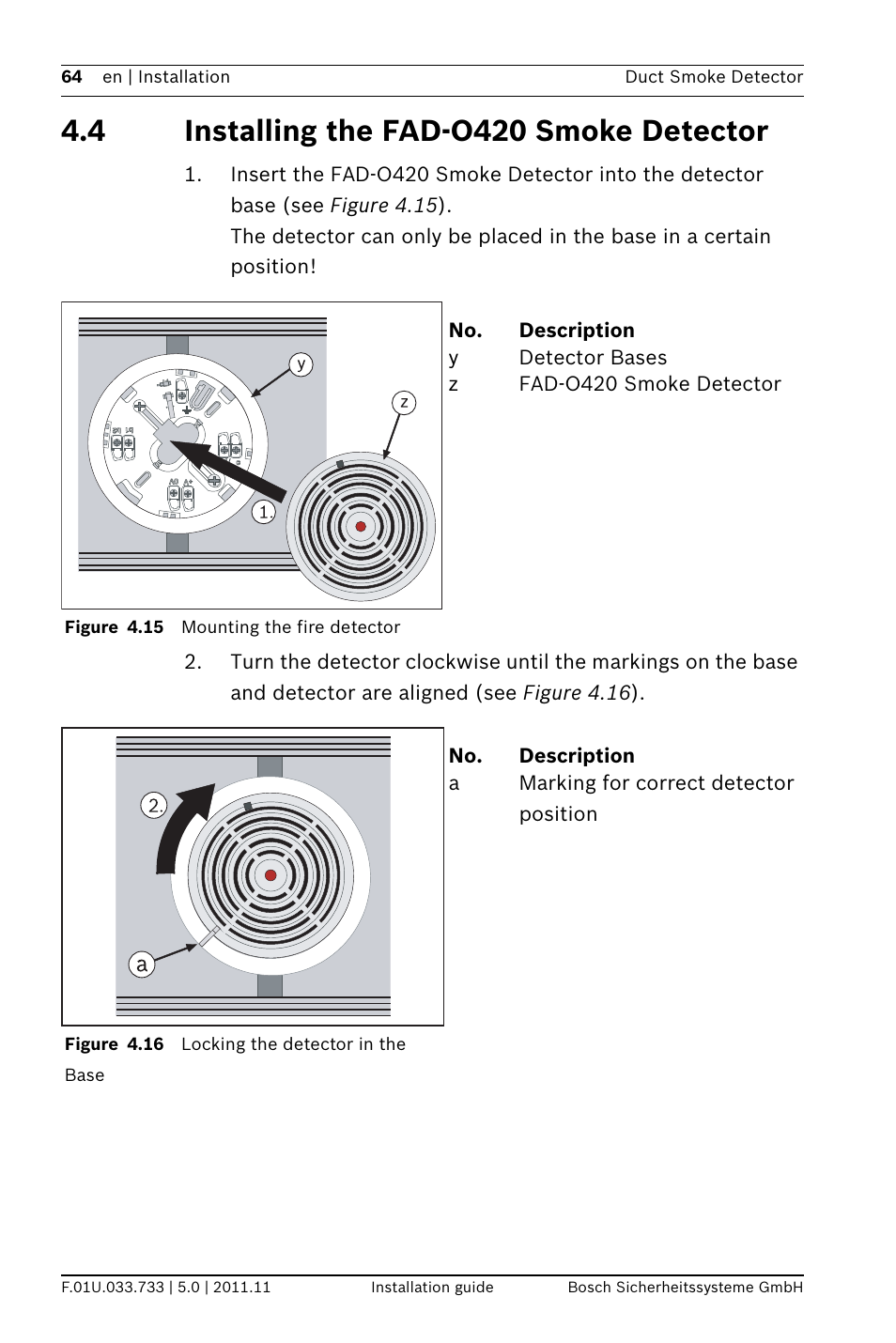 4 installing the fad-o420 smoke detector, Tector | Bosch FAD-420-HS-EN Duct Smoke Detector User Manual | Page 64 / 224
