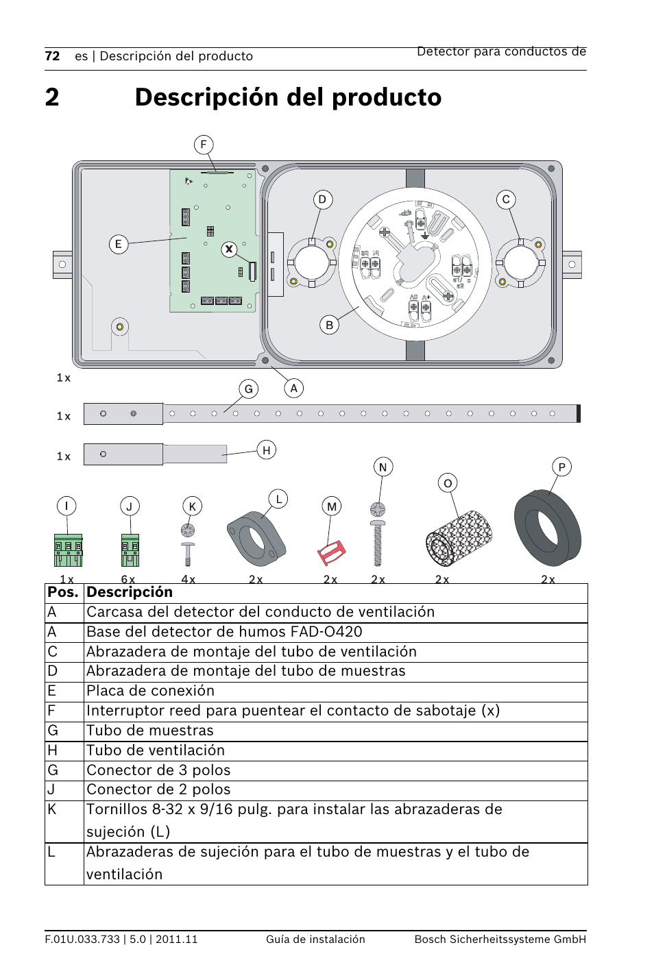 2 descripción del producto, 2descripción del producto | Bosch FAD-420-HS-EN Duct Smoke Detector User Manual | Page 72 / 224