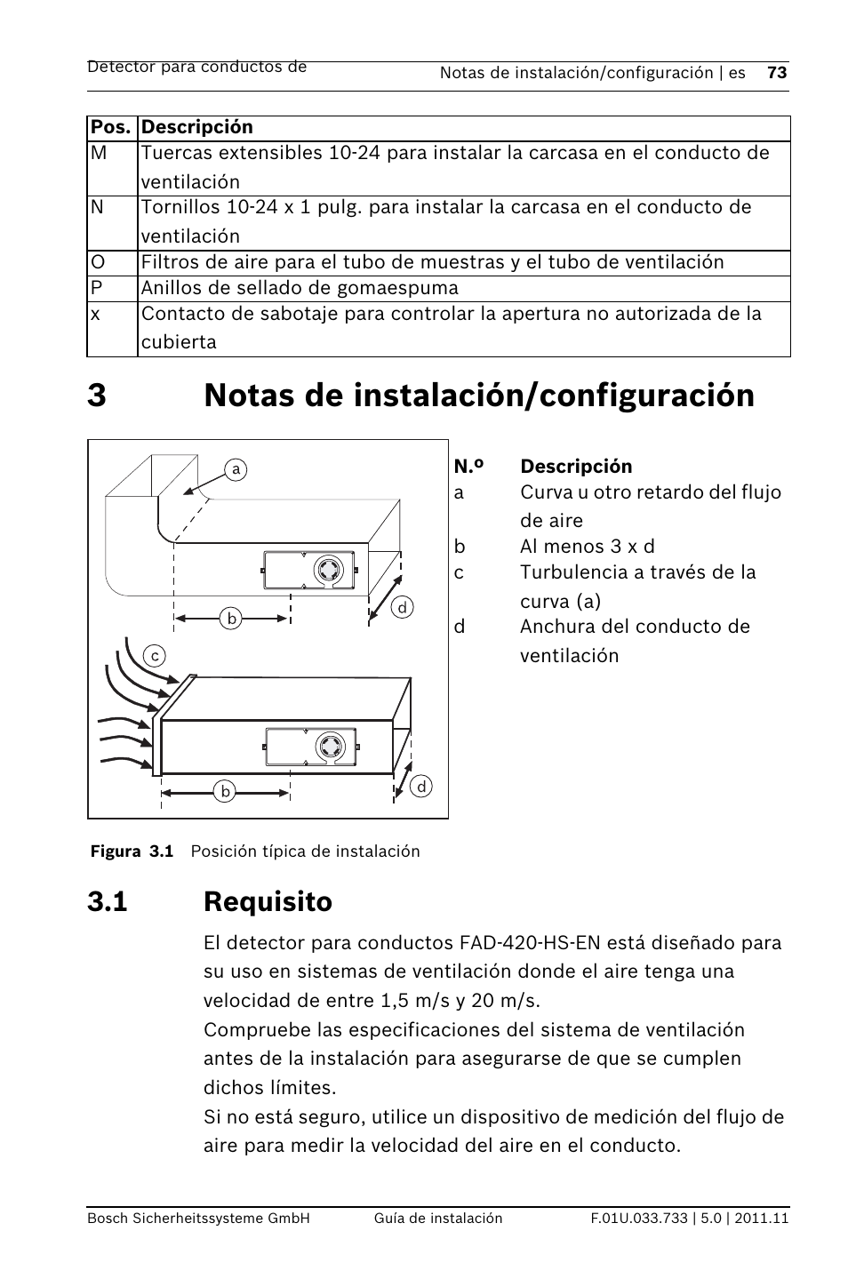 3 notas de instalación/configuración, 1 requisito, 3notas de instalación/configuración | Bosch FAD-420-HS-EN Duct Smoke Detector User Manual | Page 73 / 224