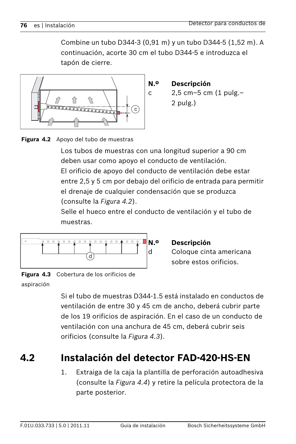 2 instalación del detector fad-420-hs-en | Bosch FAD-420-HS-EN Duct Smoke Detector User Manual | Page 76 / 224