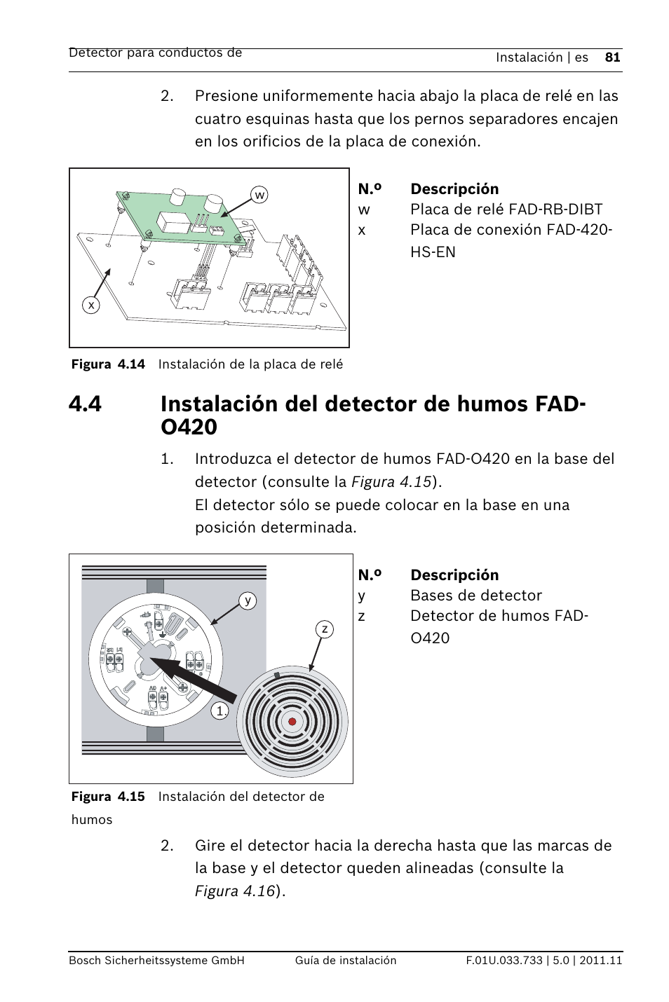 4 instalación del detector de humos fad- o420 | Bosch FAD-420-HS-EN Duct Smoke Detector User Manual | Page 81 / 224