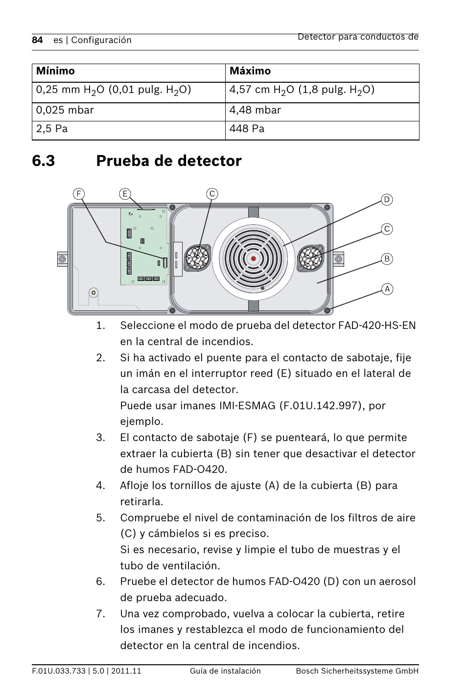 3 prueba de detector | Bosch FAD-420-HS-EN Duct Smoke Detector User Manual | Page 84 / 224