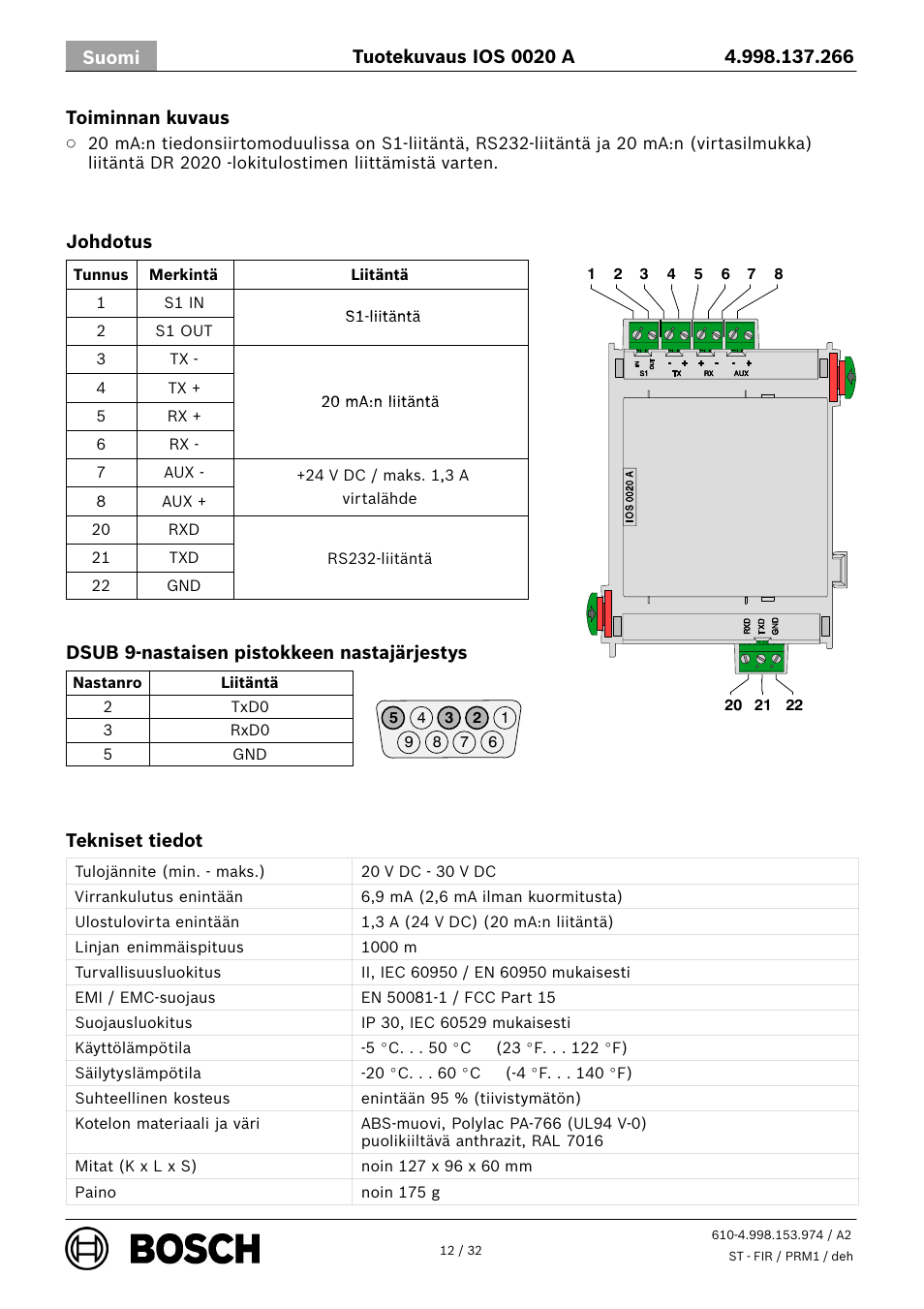 Bosch IOS 0020 A 20 mA Communication Module User Manual | Page 12 / 32
