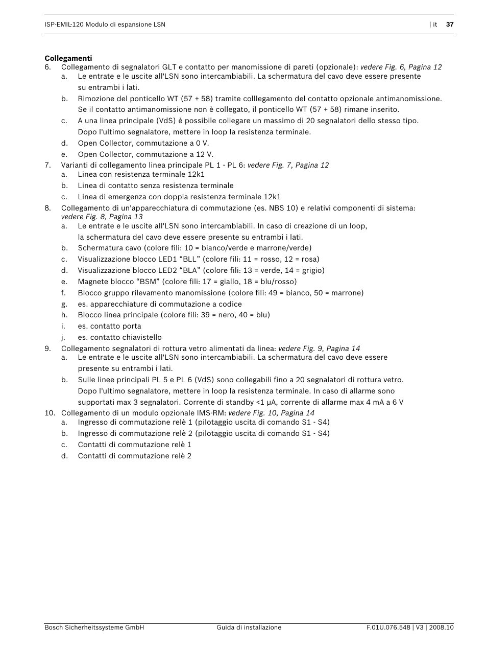 Collegamenti | Bosch ISP-EMIL-120  User Manual | Page 37 / 56
