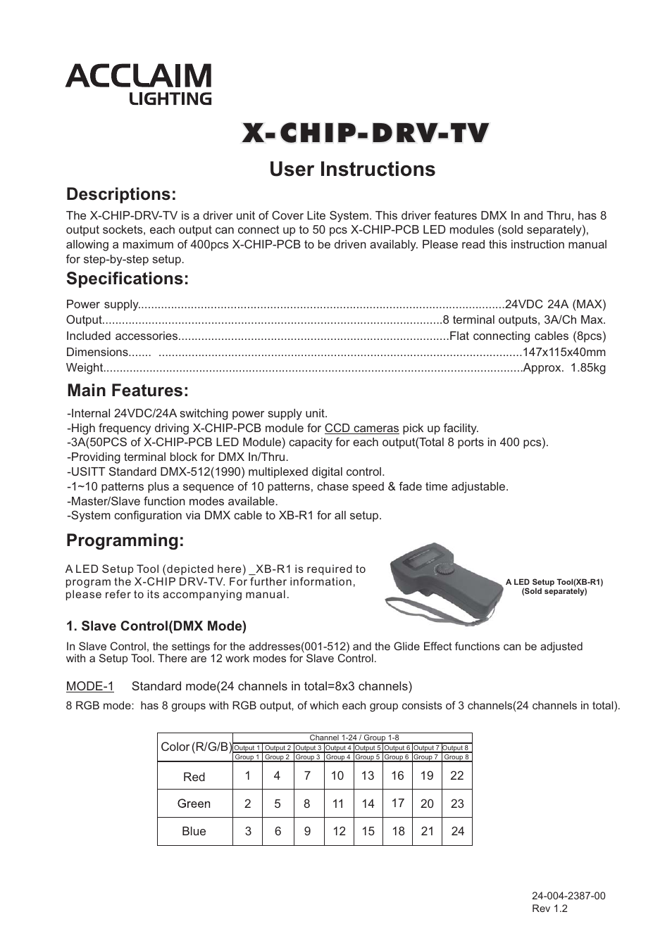 Acclaim Lighting X-Chip Driver TV User Manual | 4 pages