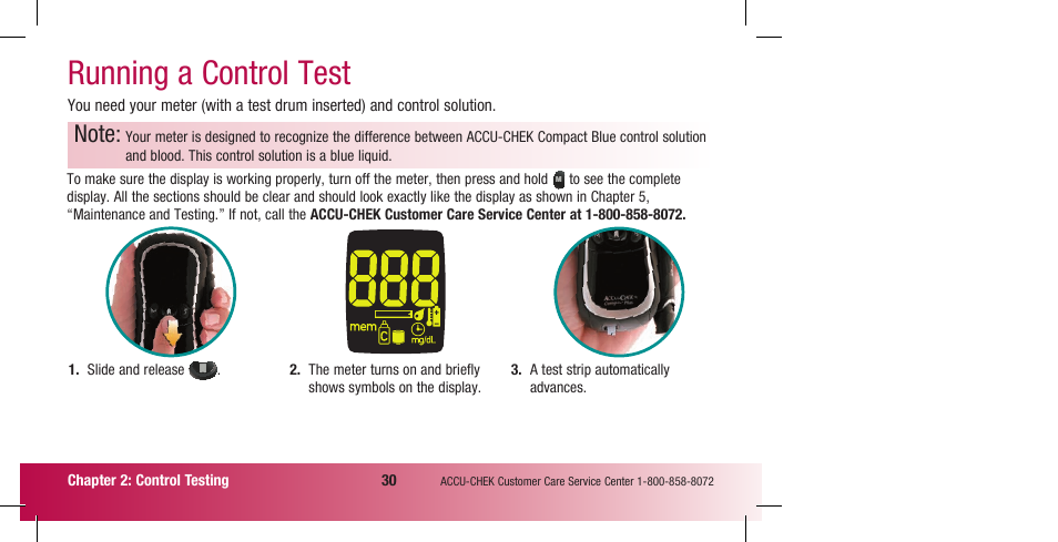 Running a control test | Accu-Chek Compact Plus User Manual | Page 32 / 196