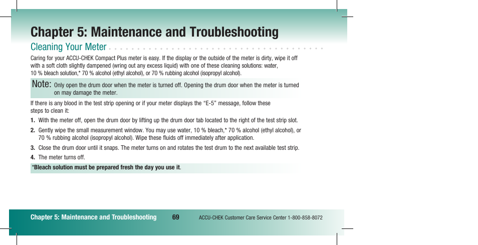 Chapter 5: maintenance and troubleshooting, Cleaning your meter | Accu-Chek Compact Plus User Manual | Page 71 / 196