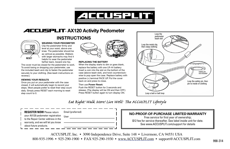 Accusplit AAS460 User Manual | 1 page