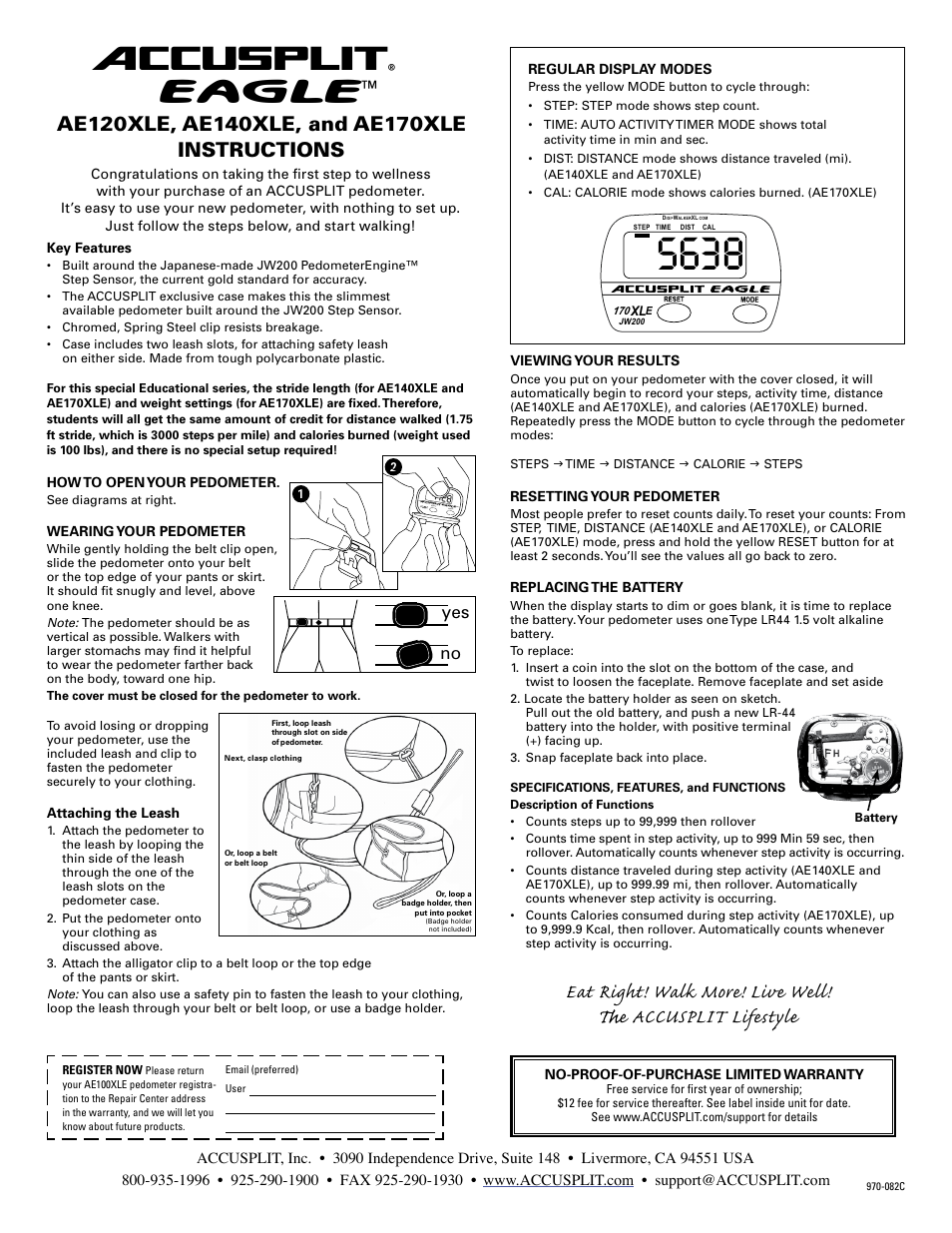 Accusplit AE100XLE User Manual | 1 page