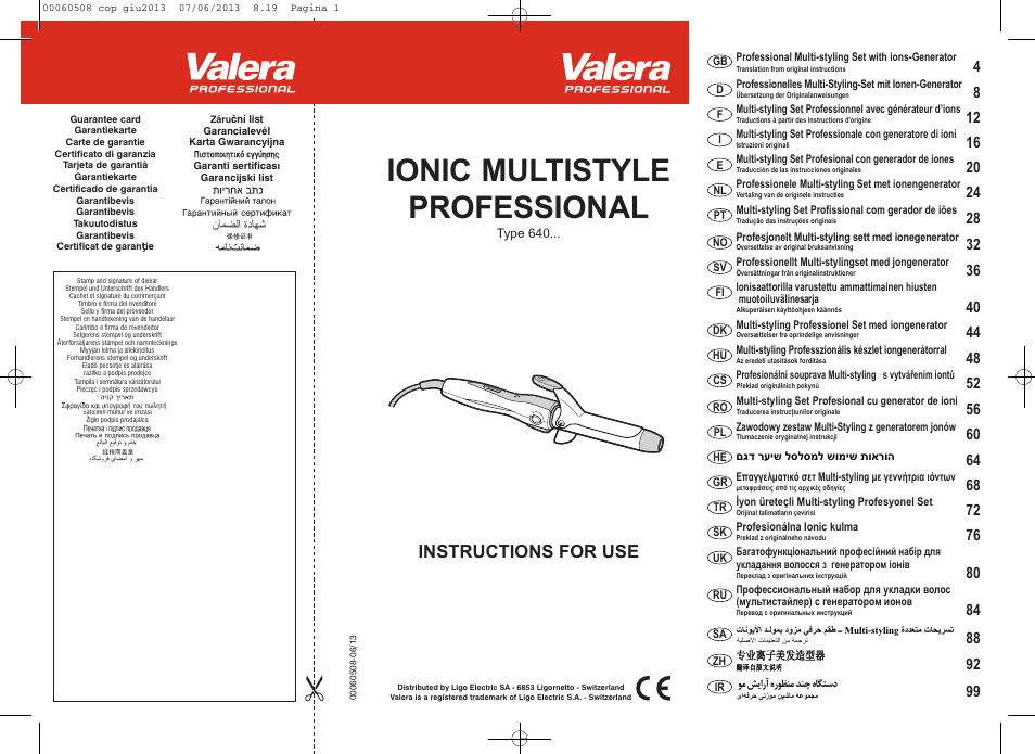 VALERA IONIC MULTISTYLE PROFESSIONAL User Manual | 98 pages