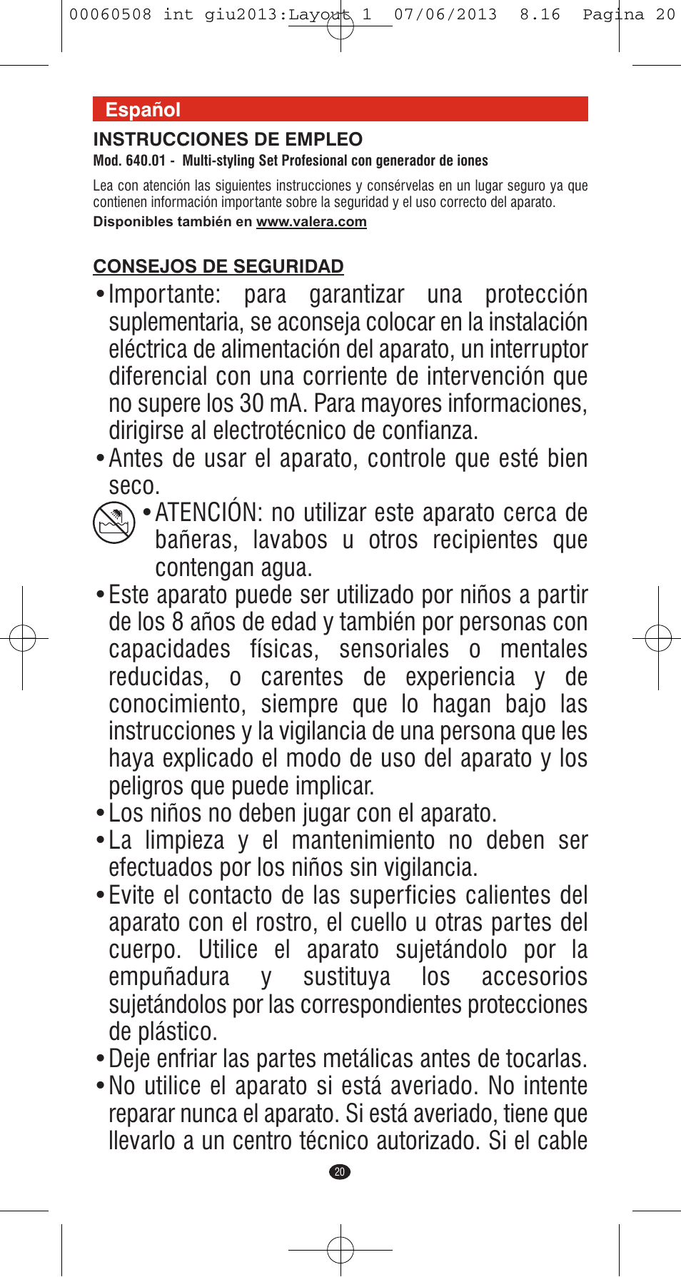 VALERA IONIC MULTISTYLE PROFESSIONAL User Manual | Page 18 / 98