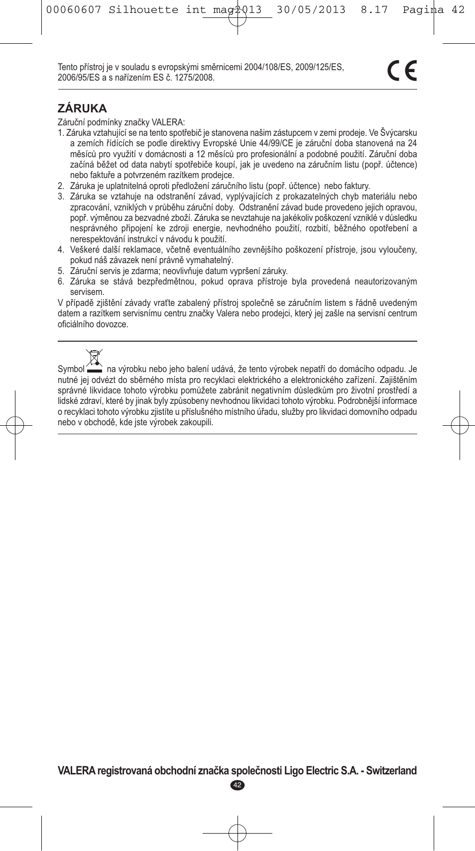 Záruka | VALERA SILHOUETTE User Manual | Page 40 / 78