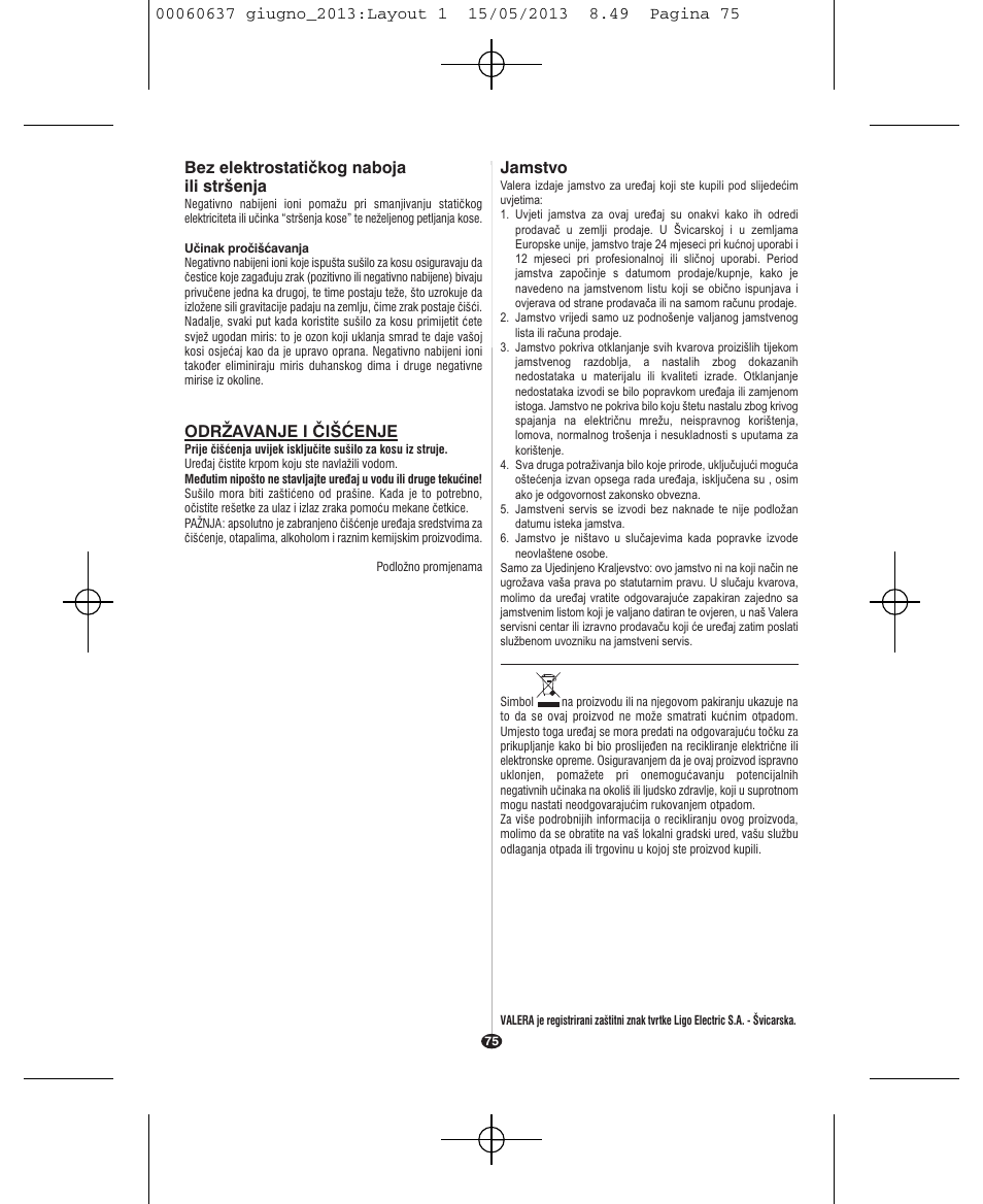 VALERA SWISS LIGHT 5400 FOLD-AWAY IONIC TOURMALINE User Manual | Page 75 / 88