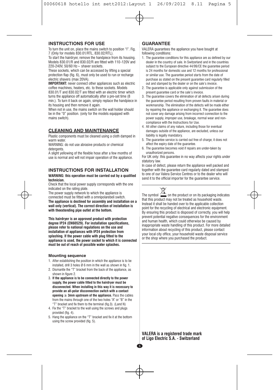 VALERA HOTELLO AC SHAVER User Manual | Page 3 / 38
