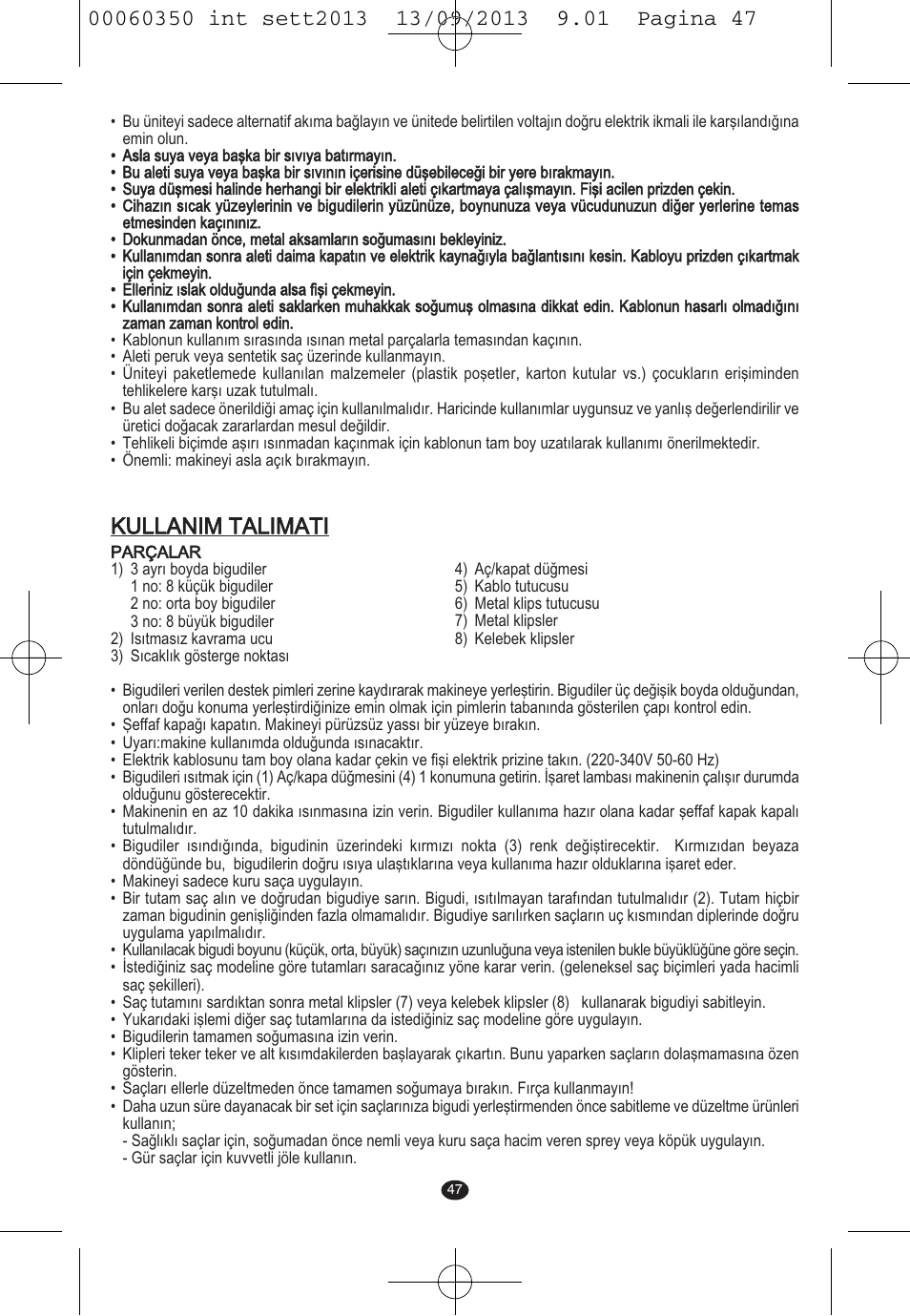 Kullanim talimati | VALERA QUICK 24 User Manual | Page 45 / 62