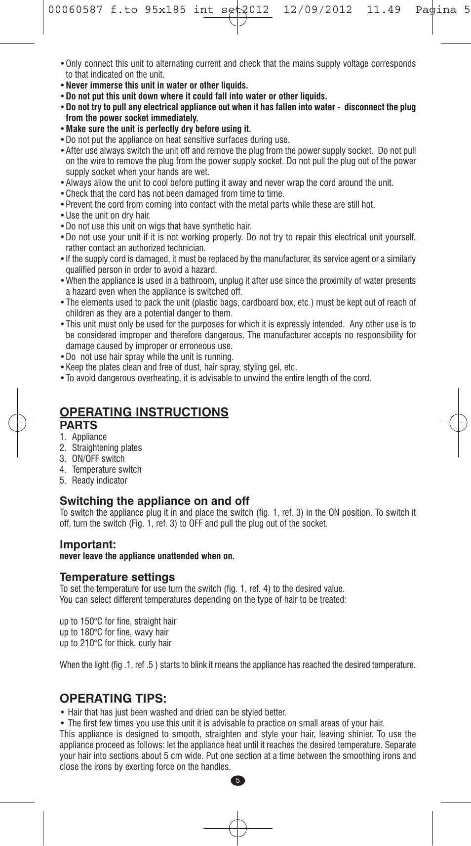Operating instructions, Operating tips | VALERA SYNTHESIS User Manual | Page 3 / 62