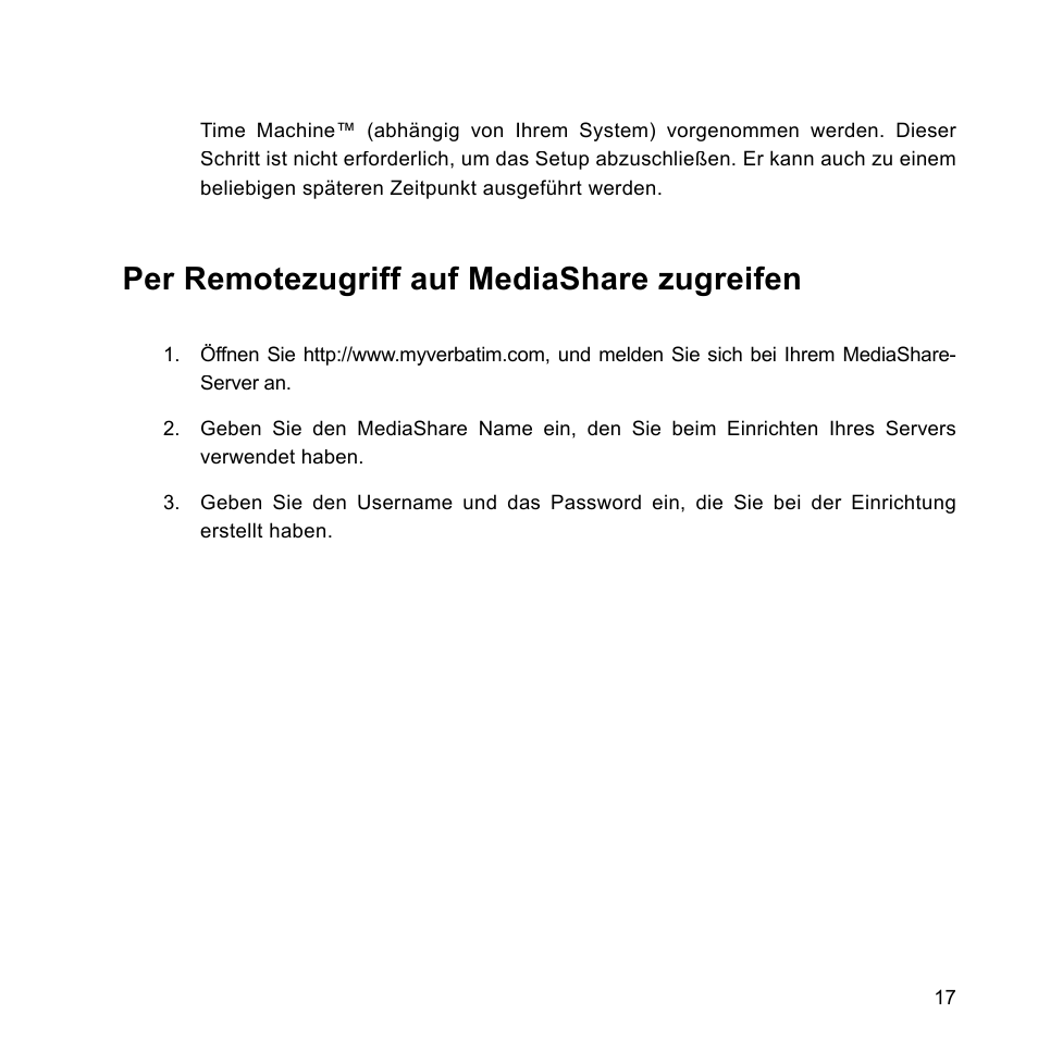 Per remotezugriff auf mediashare zugreifen | Verbatim MediaShare Quick Start Guide User Manual | Page 17 / 64