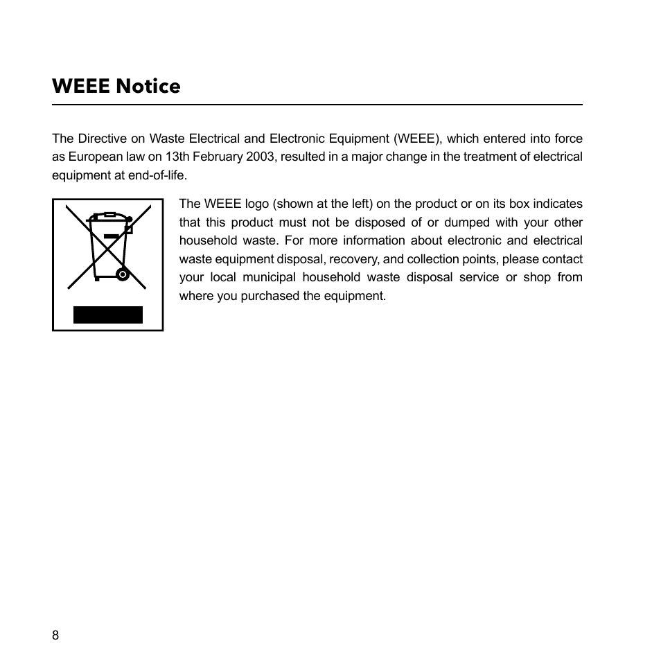 Weee notice | Verbatim MediaShare Quick Start Guide User Manual | Page 8 / 64