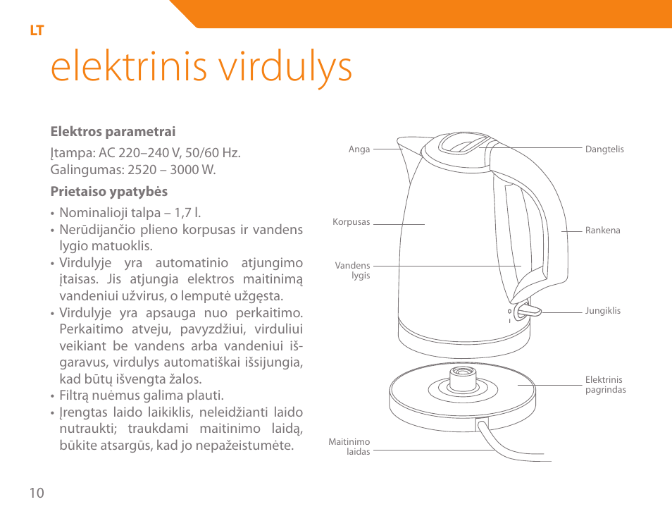 Elektrinis virdulys | Acme KA-200 User Manual | Page 10 / 78