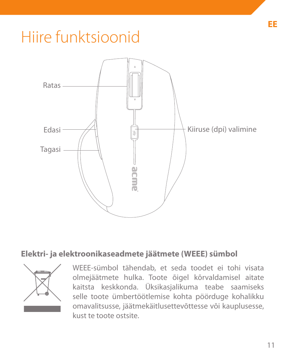 Hiire funktsioonid | Acme MA05 User Manual | Page 11 / 44