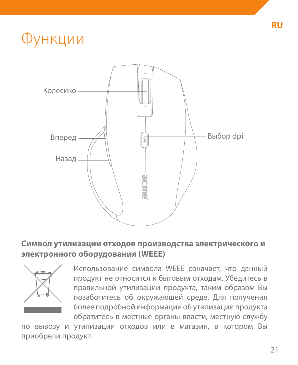 Функции | Acme MA05 User Manual | Page 21 / 44