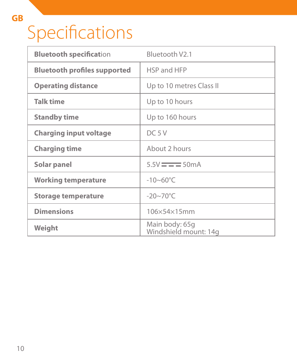 Specifications | Acme BTC500 User Manual | Page 10 / 44