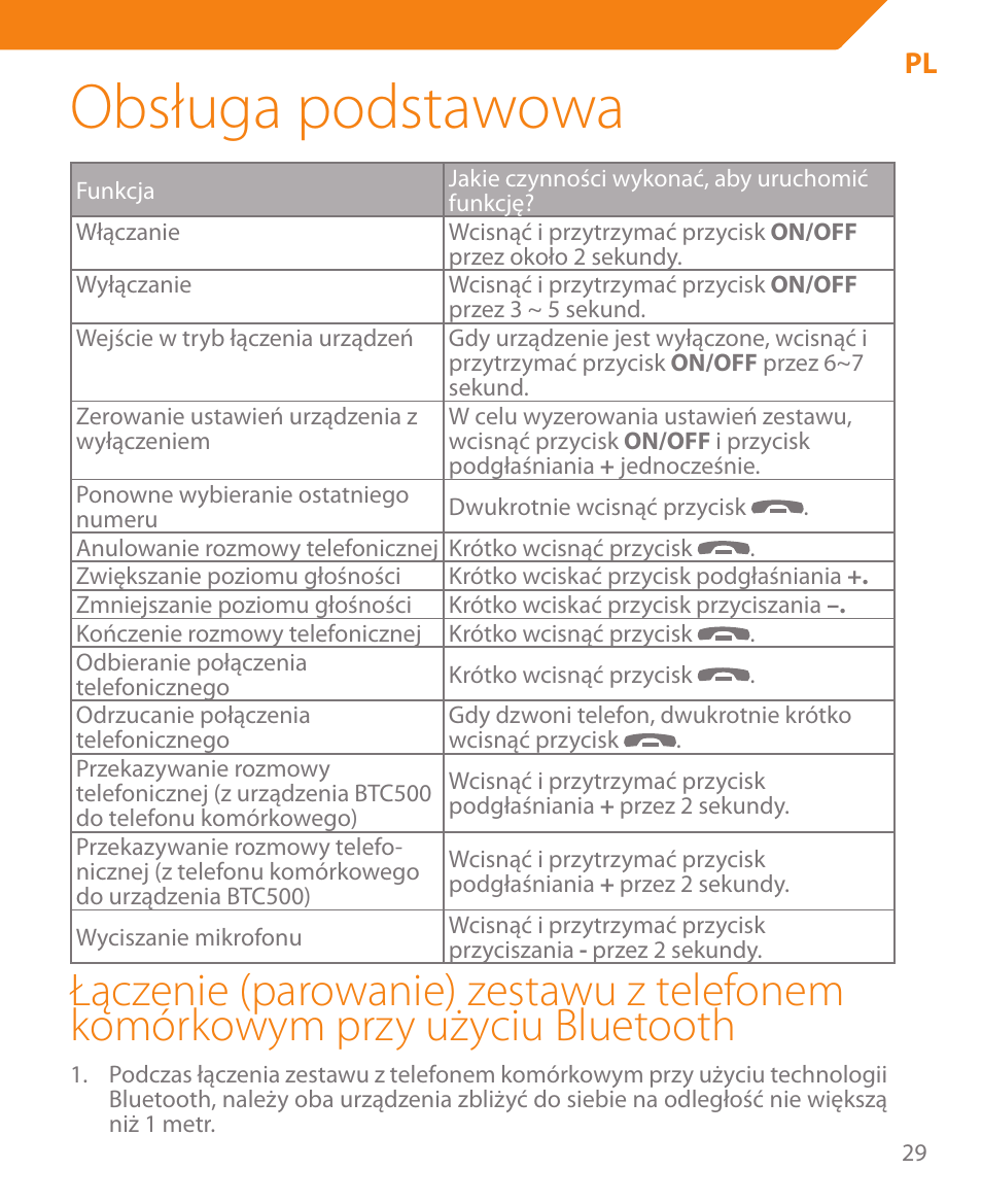 Obsługa podstawowa | Acme BTC500 User Manual | Page 29 / 44