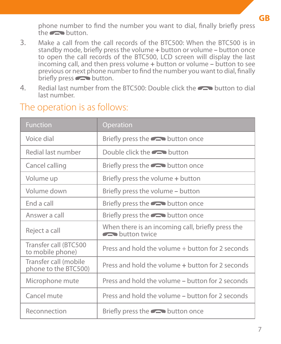 The operation is as follows | Acme BTC500 User Manual | Page 7 / 44