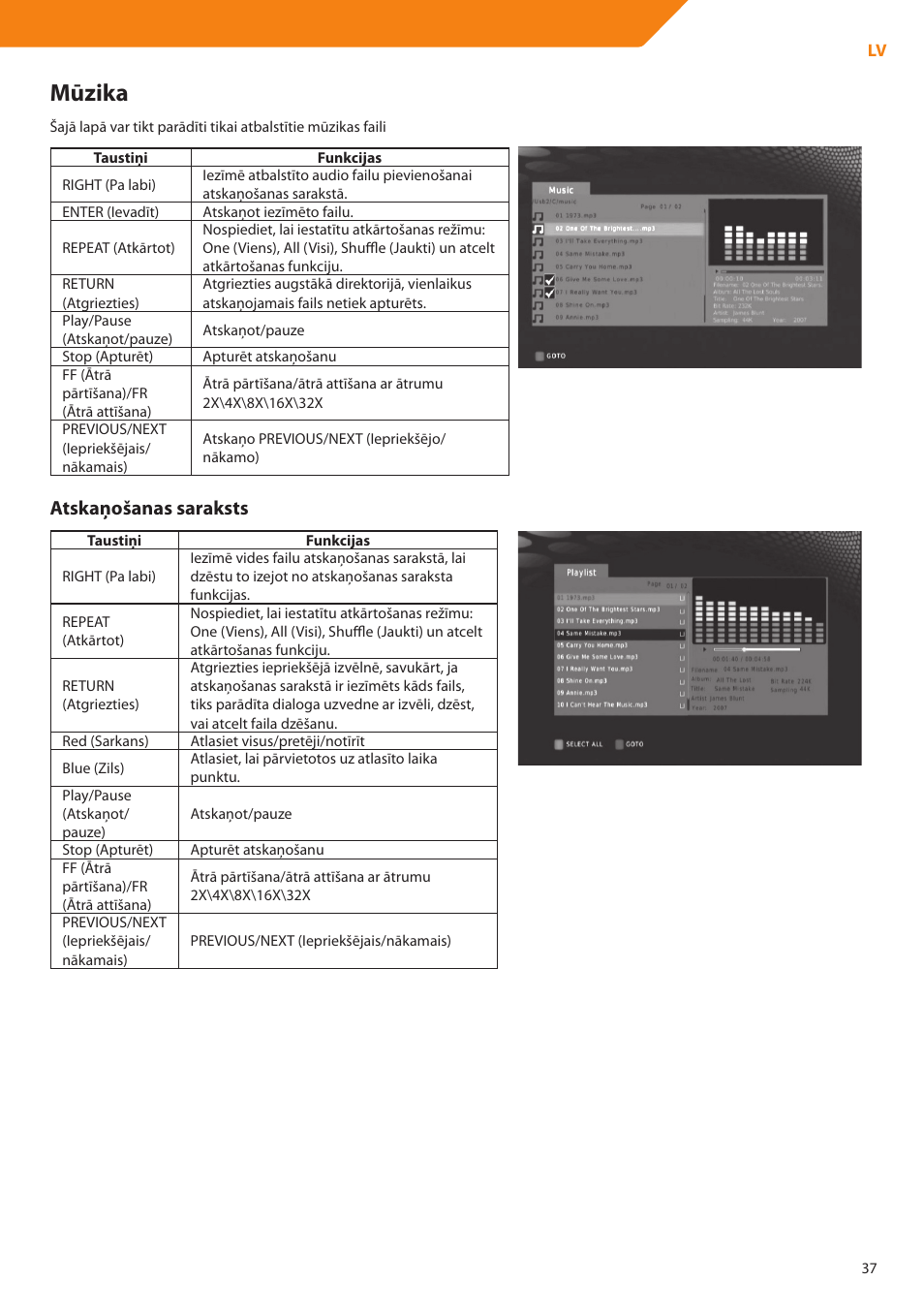 Mūzika, Atskaņošanas saraksts | Acme DP01 User Manual | Page 37 / 164