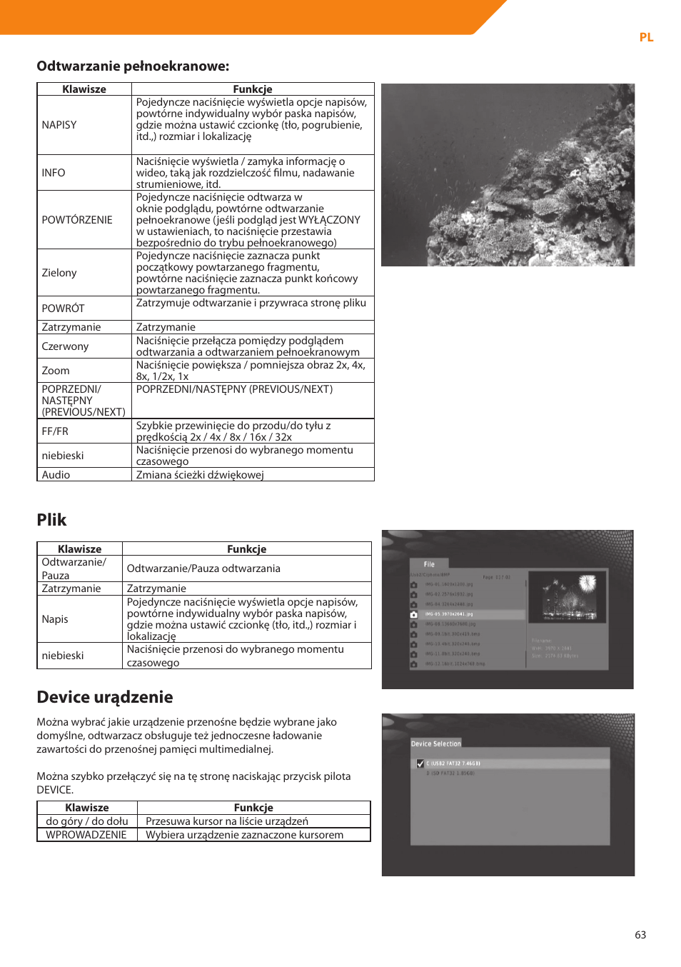 Plik, Device urądzenie, Odtwarzanie pełnoekranowe | Acme DP01 User Manual | Page 63 / 164