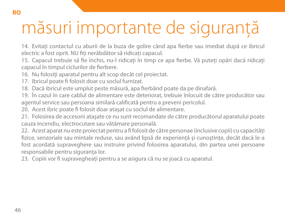 Măsuri importante de siguranţă | Acme KE-200 User Manual | Page 46 / 76