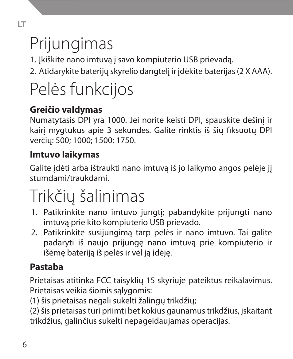Prijungimas, Pelės funkcijos, Trikčių šalinimas | Acme MW11 User Manual | Page 6 / 44