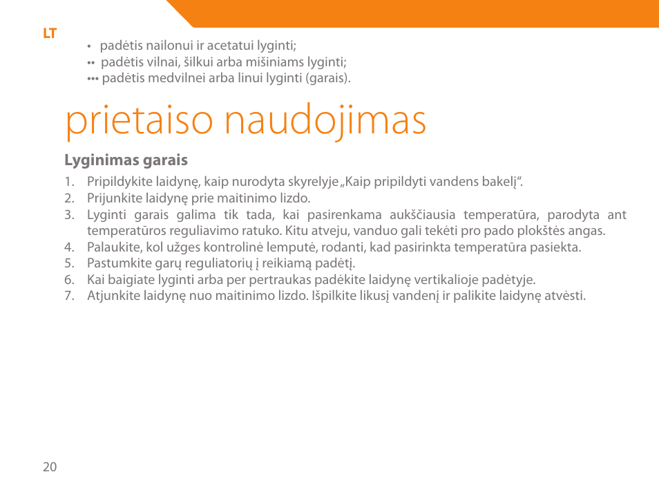 Prietaiso naudojimas | Acme IB-100 User Manual | Page 20 / 126