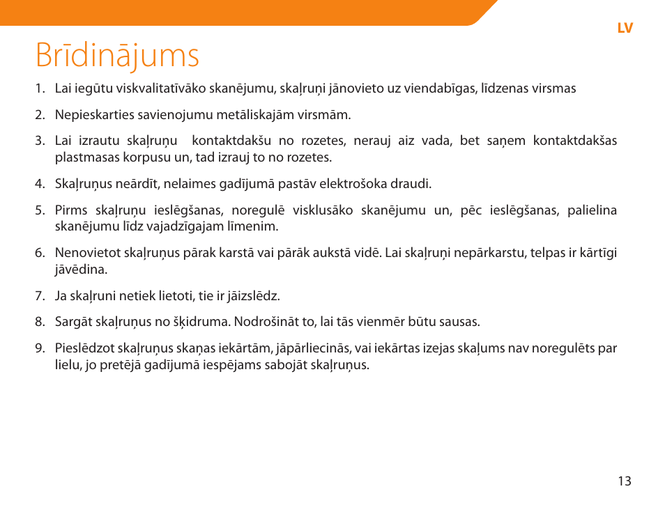 Brīdinājums | Acme NI-30 User Manual | Page 13 / 64