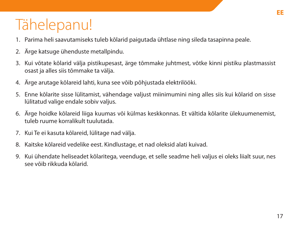 Tähelepanu | Acme NI-30 User Manual | Page 17 / 64