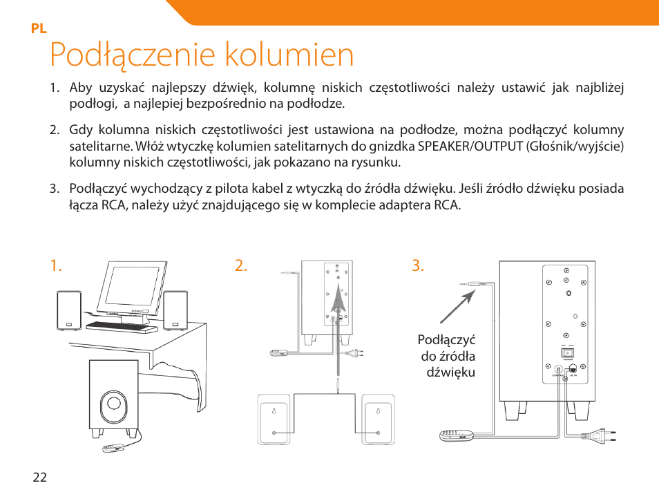 Podłączenie kolumien | Acme NI-30 User Manual | Page 22 / 64