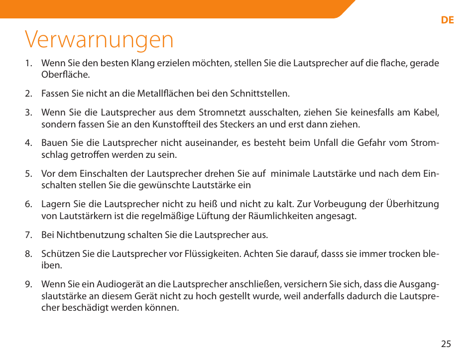 Verwarnungen | Acme NI-30 User Manual | Page 25 / 64