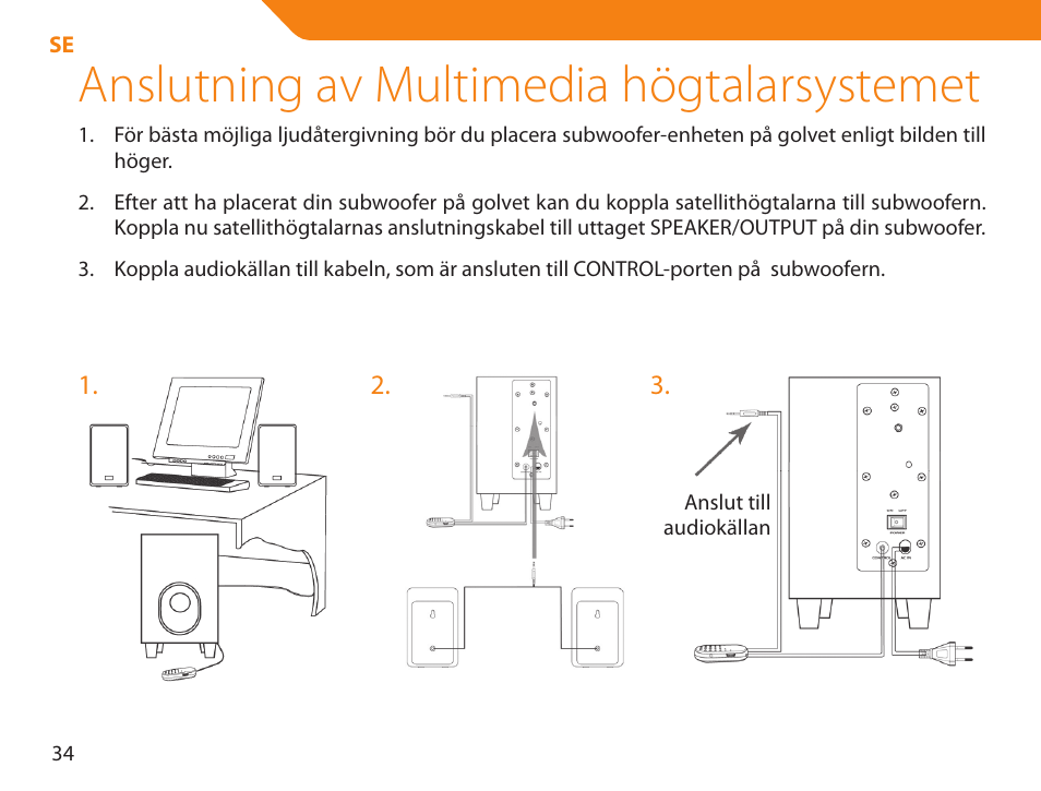 Anslutning av multimedia högtalarsystemet | Acme NI-30 User Manual | Page 34 / 64