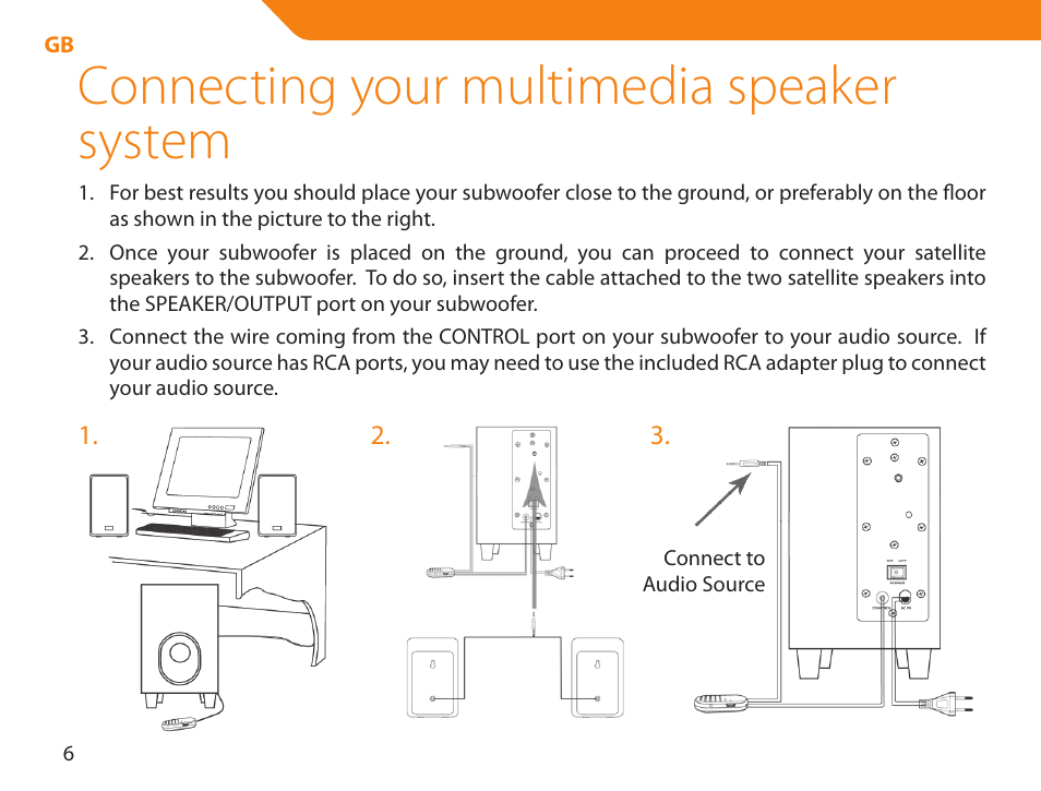 Connecting your multimedia speaker system | Acme NI-30 User Manual | Page 6 / 64