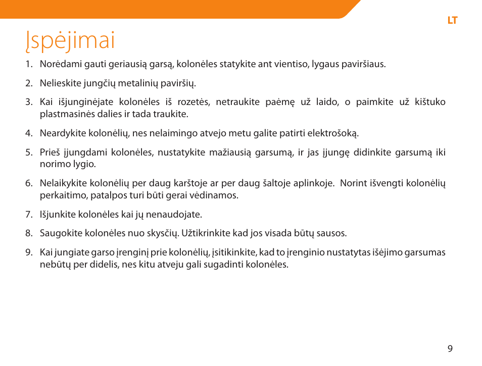 Įspėjimai | Acme NI-30 User Manual | Page 9 / 64