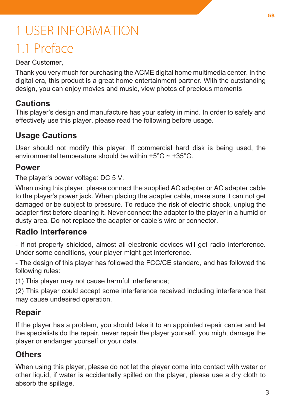 1 user information 1.1 preface | Acme MP01 User Manual | Page 3 / 94