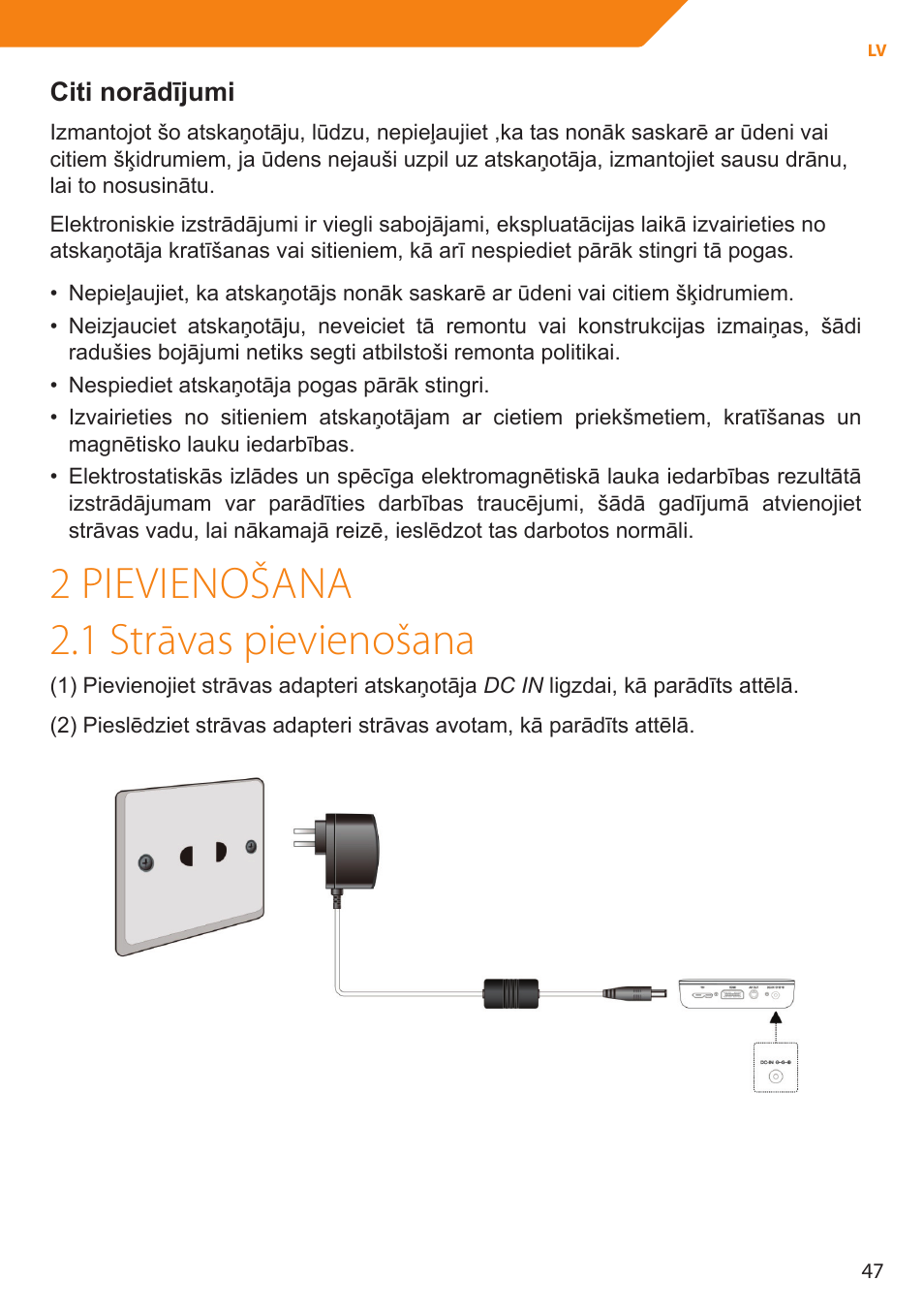 2 pievienošana 2.1 strāvas pievienošana | Acme MP01 User Manual | Page 47 / 94